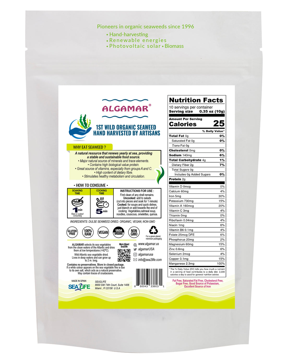 Dulse Palmaria, Atlantic Organic - Kosher 100g  in Bundle of 3